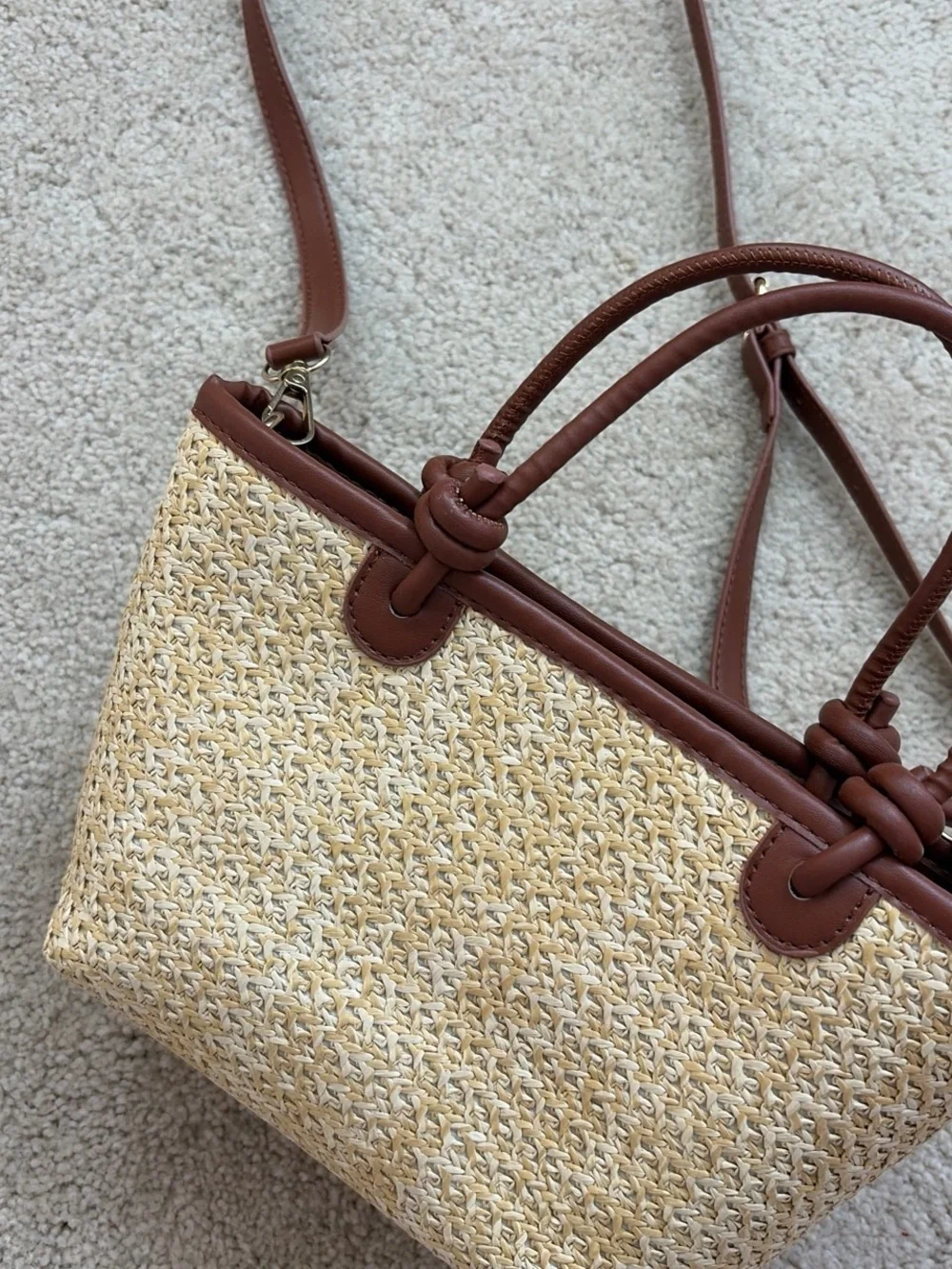 Amazon Straw Crossbody Bag with Brown Trim